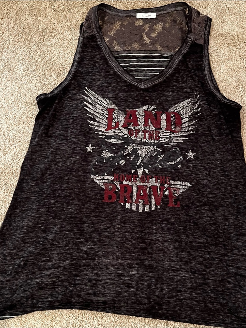 Maurices Black Graphic Tank Top with Red and Silver Print